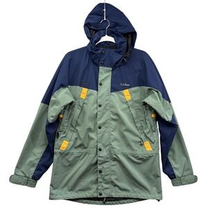 Vintage L.L.Bean Parka Jacket Mens XL Green Navy Hooded Colorblock Outdoor